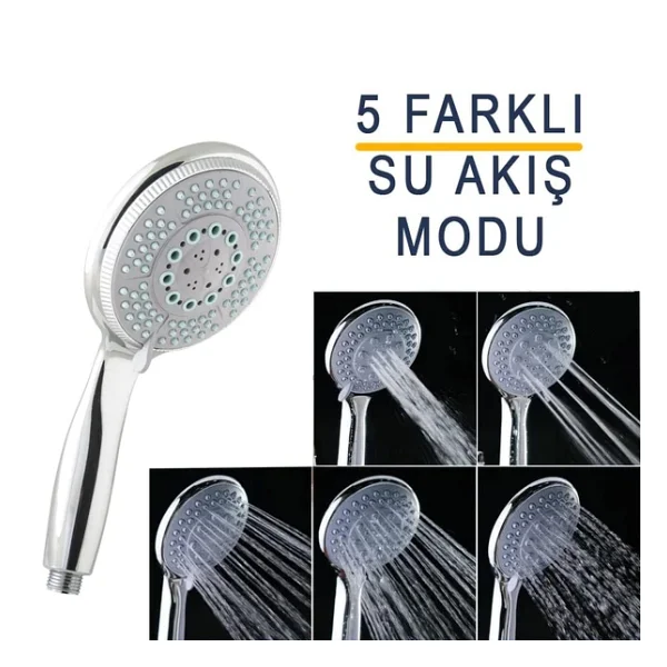 5 Fonksiyonlu Büyük Başlı El Duşu Duş Başlığı - Farklı Püskürtme Modları - Yüksek Kaliteli ABS Krom Kaplı G1/2 Uyumlu - Görsel 2
