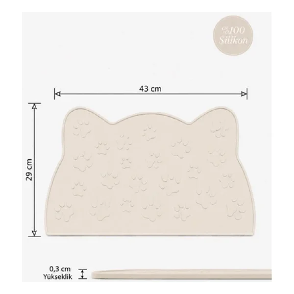 Siliconly%100 Silikon Kokusuz Plastik ve Pvc İçermez Kedi Beslenme Paspası Kedi Mama Matı Ekru - Görsel 4