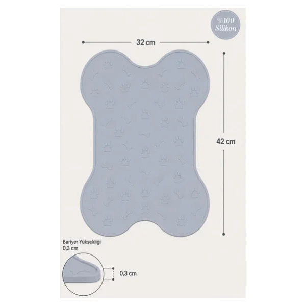Siliconly %100 Silikon Kokusuz Plastik ve Pvc Içermez Köpek Beslenme Paspası Köpek Mama Matı - Gri - Görsel 4