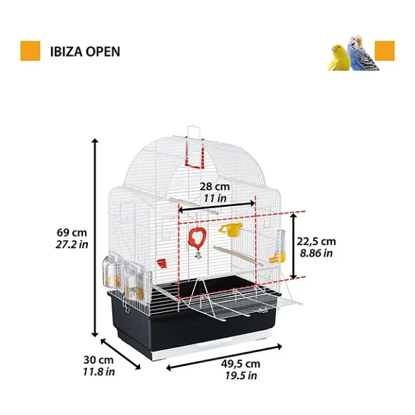 Ferplast Ibiza Open Kuş Kafesi - Muhabbet Kuşu İçin, Oyuncak, Yem Kabı ve Oturma Çubukları Dahil - Beyaz, 49 x 30 x 69 cm - Görsel 2