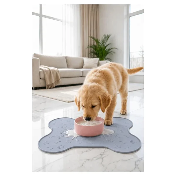Siliconly %100 Silikon Kokusuz Plastik ve Pvc Içermez Köpek Beslenme Paspası Köpek Mama Matı - Gri - Görsel 2
