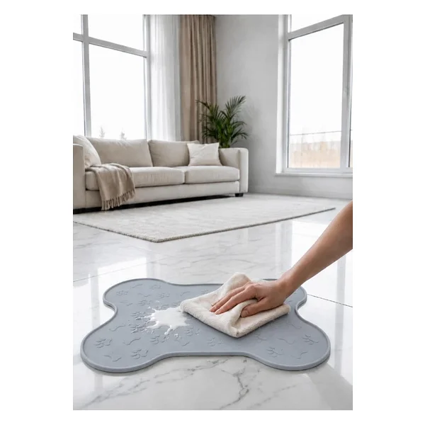 Siliconly %100 Silikon Kokusuz Plastik ve Pvc Içermez Köpek Beslenme Paspası Köpek Mama Matı - Gri - Görsel 3