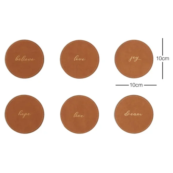Ocean Home Textile 6'lı Taba Renk Deri Bardak Altlığı Ø 10 cm - Görsel 2
