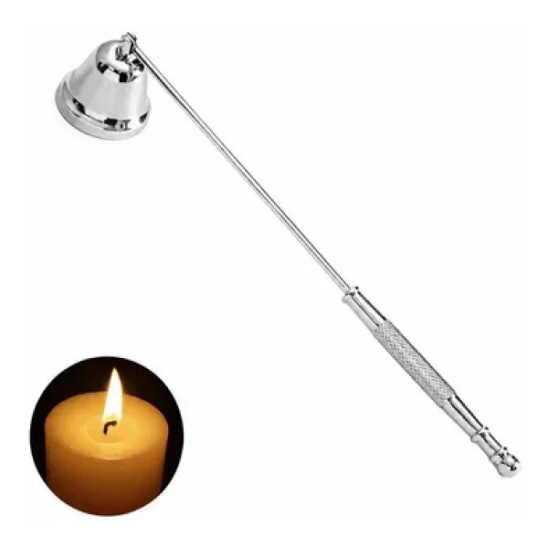 Hareketli Baş Çelik Silver 22 cm Dekoratif Çan Dizayn Saplı Mum Söndürücü cin818slv - Görsel 2