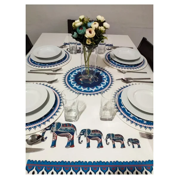 Viemso Etnik Fil Desenli Runner, 6'lı Supla Set - Görsel 3