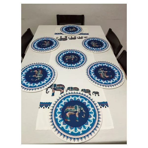 Viemso Etnik Fil Desenli Runner, 6'lı Supla Set - Görsel 2