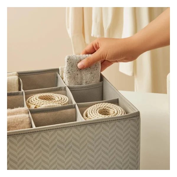 Ocean Home Textile 3'lü Bölmeli Gri Balıksırtı Desenli Çekmece Içi Düzenleyici Kutu Set - Görsel 5
