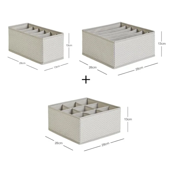 Ocean Home Textile 3'lü Bölmeli Gri Balıksırtı Desenli Çekmece Içi Düzenleyici Kutu Set - Görsel 3