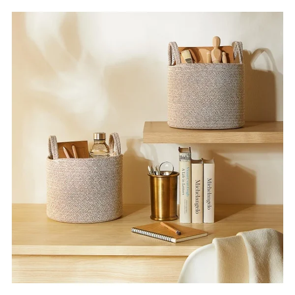 Ocean Home Textile 2'li Bej Kırçıllı Pamuklu Halat Sepet Set 26 x 22 cm - Görsel 4