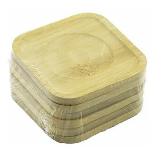Bambu ve Ahşap Çay Tabağı, Kare, 9.7 x 9.7 cm, 6 Adet - Görsel 3