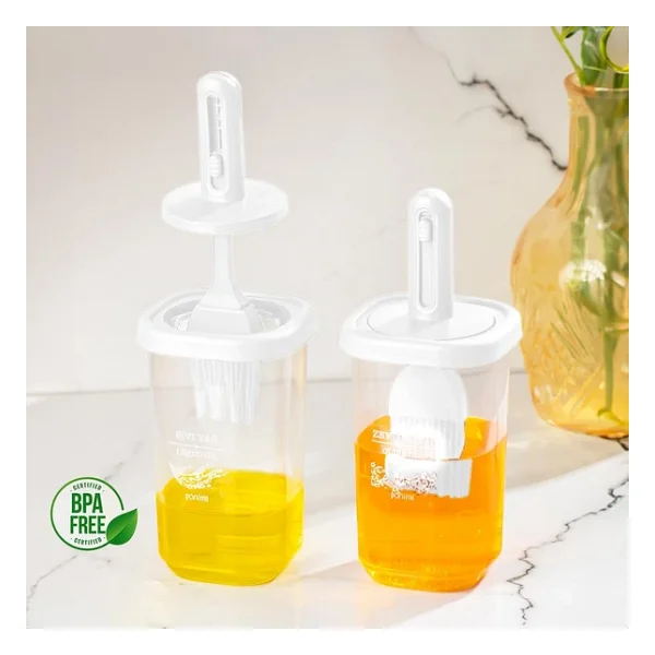 Porsima 0520 2'li Silikon Fırçalı Yağlık - Yağdanlık Erzak Saklama Kabı 350 cc Beyaz - Görsel 3
