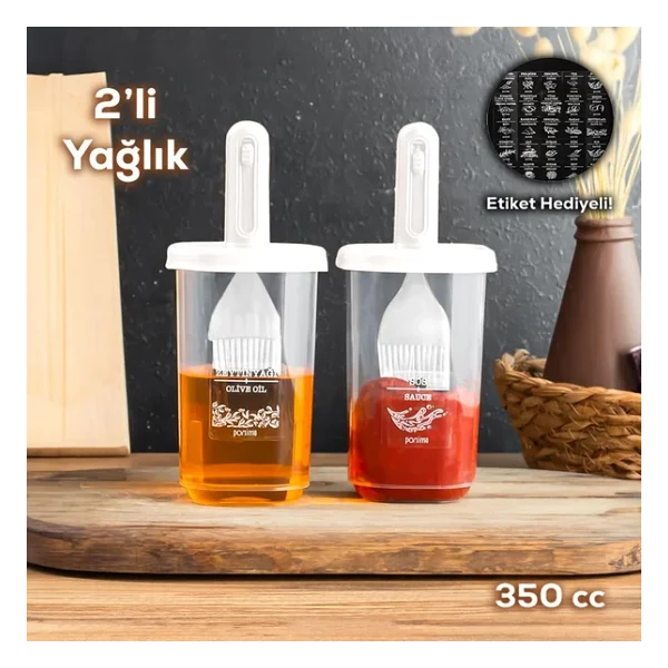 Porsima 0520 2'li Silikon Fırçalı Yağlık - Yağdanlık Erzak Saklama Kabı 350 cc Beyaz - Görsel 2