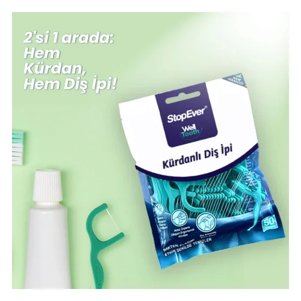 StopEver Well Tooth Nane Ferahlığı 50'li 4 Adet Kürdanlı Diş İpi - Görsel 6