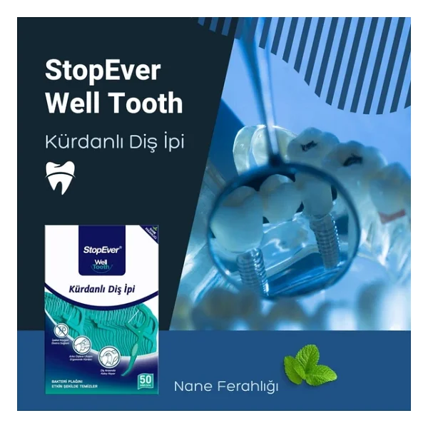 StopEver Well Tooth Nane Ferahlığı 50'li 4 Adet Kürdanlı Diş İpi - Görsel 5