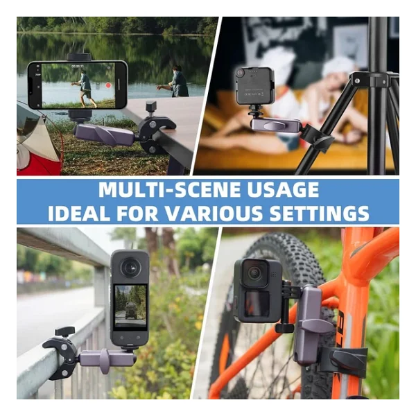 Coverzone Kamera Bisiklet ve Motosiklet Gidon Montaj, Alüminyum Alaşımlı Kelepçe, 360°, Insta360 ile uyumlu X5 X4 X3 Ace Pro Go 3S, DJI Osmo 2 Mobile 7P Action 5 Pro 4 3 ile Uyumlu, MM1, Gri - Görsel 5
