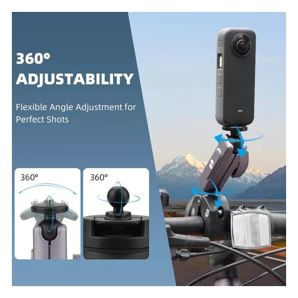 Coverzone Kamera Bisiklet ve Motosiklet Gidon Montaj, Alüminyum Alaşımlı Kelepçe, 360°, Insta360 ile uyumlu X5 X4 X3 Ace Pro Go 3S, DJI Osmo 2 Mobile 7P Action 5 Pro 4 3 ile Uyumlu, MM1, Gri - Görsel 4