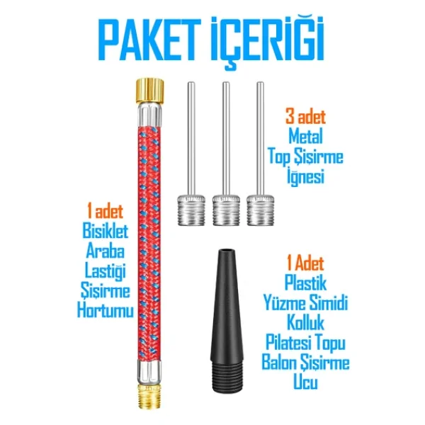 Telvesse 5'li SET Top Şişirme İğnesi Seti Voleybol Basketbol Futbol Bisiklet Pilates Şişirme Seti ART005 - Görsel 3