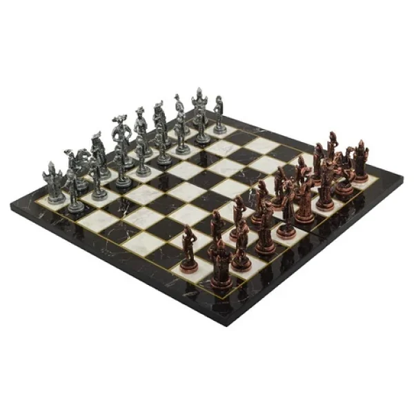 Gifthome, Metal Satranç Takımı/Seti; Battal,İspanyol,Antik, Kat.Mermer Desenli Satranç Tahtası - Görsel 2
