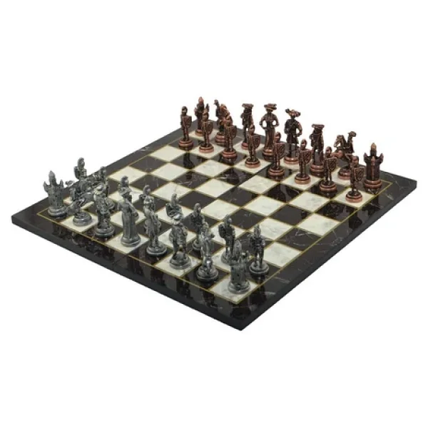 Gifthome, Metal Satranç Takımı/Seti; Battal,İspanyol,Antik, Kat.Mermer Desenli Satranç Tahtası - Görsel 3