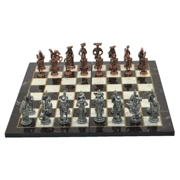Gifthome, Metal Satranç Takımı/Seti; Battal,İspanyol,Antik, Kat.Mermer Desenli Satranç Tahtası - Görsel 4