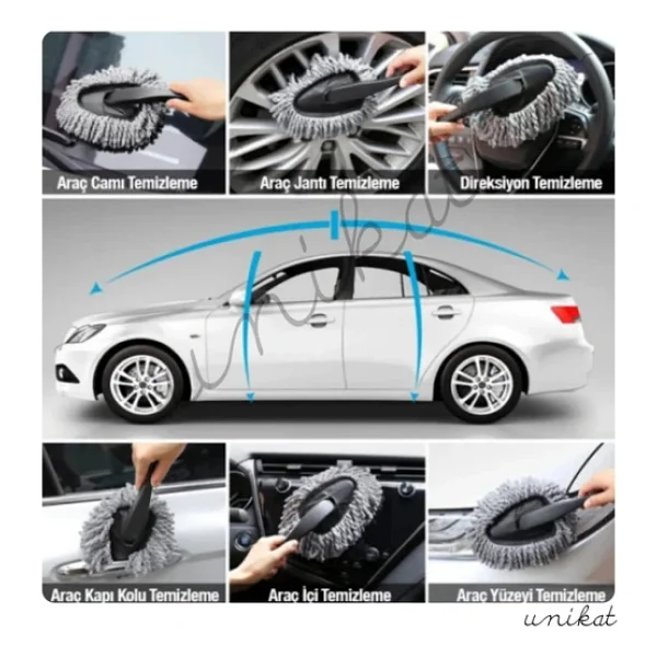 Makarna El Mopu Mini Mikrofiber Toz Alma ve Islak-Kuru Temizleme Fırçası 1 Adet Gri - Görsel 6