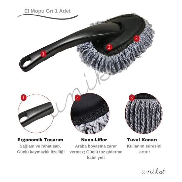 Makarna El Mopu Mini Mikrofiber Toz Alma ve Islak-Kuru Temizleme Fırçası 1 Adet Gri - Görsel 7