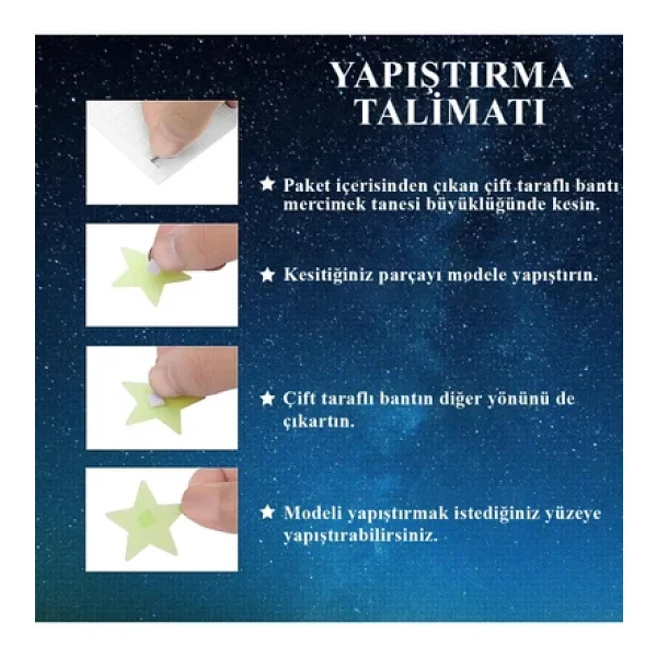 Giraffe Sticker Karanlıkta Parlayan Fosforlu Ay ve Yıldız Tasarımlı Dekoratif (36 Adet Gezegen Yıldız) - Görsel 3