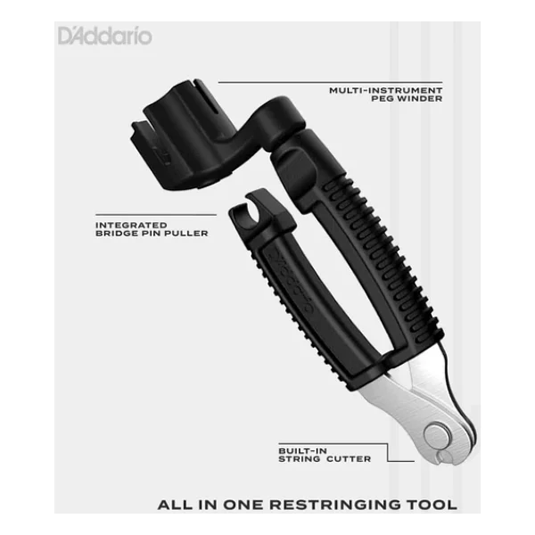 Planet Waves D'Addario Accessories Pro-Winder - Gitar Teli Sargısı, Kesici, Köprü Pimi Çekici, Üstün Ergonomik Hepsi Bir Arada Alet, Germe İçin, Siyah - Görsel 2