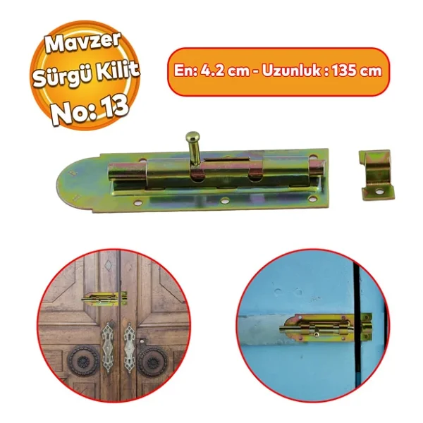 Badem10 Mavzer Sürgü No:14 Kilit Kadmiyum 42X135 mm Sürgülü Kapı Pencere Emniyet Kilidi Sürgüsü - Görsel 4