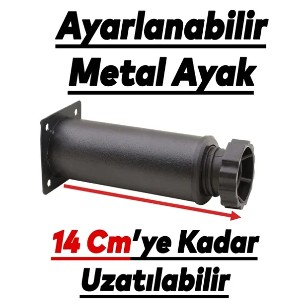 Badem10 Mobilya Kanepe Baza Koltuk Metal Destek Ayağı Ayarlanabilir Siyah Ayak 12 cm - Görsel 2