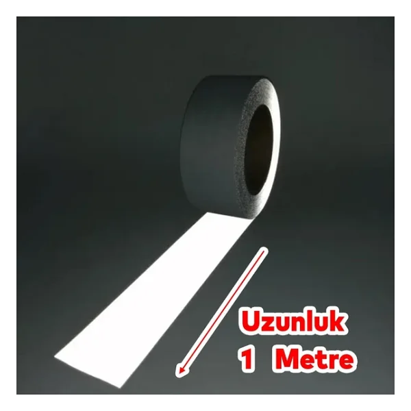 Badem10 Reflektif Gece Parlayan En 10 cm 1 Mt İkaz Bandı Reflektörlü Bant Metalize Gri Renk Düz Desensiz - Görsel 2