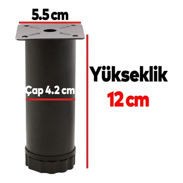 Badem10 Mobilya Kanepe Baza Koltuk Metal Destek Ayağı Ayarlanabilir Siyah Ayak 12 cm - Görsel 5