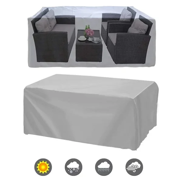 Bahçe mobilyası örtüsü, bahçe mobilyası brandası, su geçirmez, rüzgar geçirmez, UV dayanıklı, bahçe mobilyası örtüsü, Bahçe Mobilya Brandası Masa Sandalye Koruma Örtüsü (GRI, 200x160x80) - Görsel 4