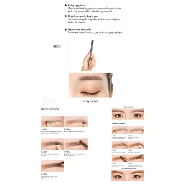 Missha Perfect Eyebrow Styler Çift Taraflı Gray Brown Kaş Kalemi - Görsel 4