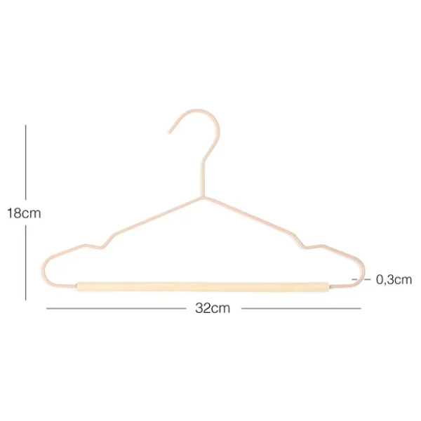 Ocean Home Textile 3'lü Ahşap Destekli Mat Pudra Pembe Renk Kauçuk Kaplamalı Metal Çocuk Giysi Askısı 18 X 32 X 0.3 Cm - Görsel 2