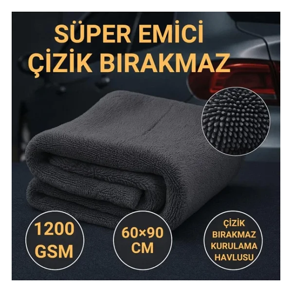 Coofbe Profesyonel 60X90cm 1200Gsm Ultra Kalın Mikrofiber Araç Kurulama Havlusu Oto Yıkama Bezi Kurutma Havlusu - Görsel 3