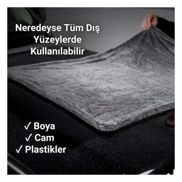 Coofbe Profesyonel 60X90cm 1200Gsm Ultra Kalın Mikrofiber Araç Kurulama Havlusu Oto Yıkama Bezi Kurutma Havlusu - Görsel 6