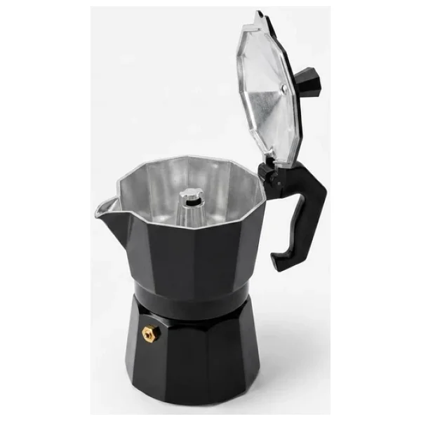Deconox Siyah Moka Pot 3 Fincanlık Moka Kahve Cezvesi, 180 ml Alüminyum Espresso Demliği, Ocak Üstü Kahve Yapıcı, Gazlı Elektrikli ve Seramik Ocak Uyumlu, 9x12x17 cm - Görsel 4
