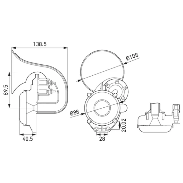 Hella Korna Ca20-115Db(A) - Frekans Aralığı: 400Hz - Yüksek Ses - Elektrikli Pnömatik - Ece Onaylı - Gövde Rengi: Siyah - Miktar: 1 Horn - Görsel 3