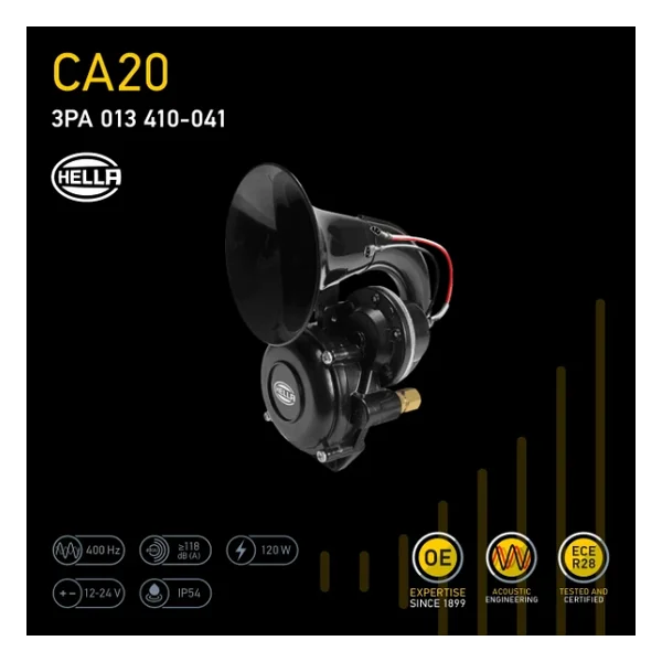 Hella Korna Ca20-115Db(A) - Frekans Aralığı: 400Hz - Yüksek Ses - Elektrikli Pnömatik - Ece Onaylı - Gövde Rengi: Siyah - Miktar: 1 Horn - Görsel 2