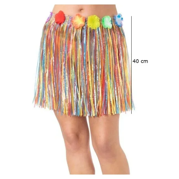 Yetiskin Ve Cocuk Uyumlu Rengarenk Puskullu Hawaii Luau Hula Etek 40 Cm - Görsel 6