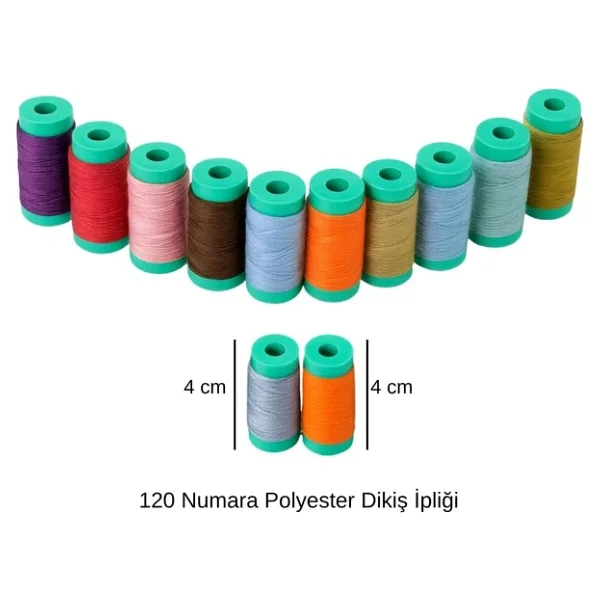 Dikiş İpliği Seti - 120 Numara Polyester, 12 Renkli 4 cm Bobin Dayanıklı, Parlak ve Yüksek Kaliteli Dikiş İpi - Görsel 7