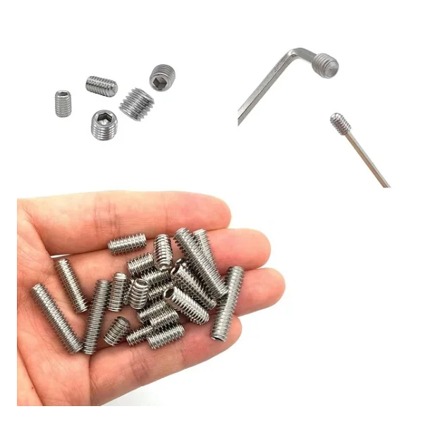 Setskur Civata M6x6 mm 20 Adet Vidalı Pim Paslanmaz Çelik İnox DIN 916 A2 Kalite Konik Uçlu içten Altıgen Vida - Görsel 3