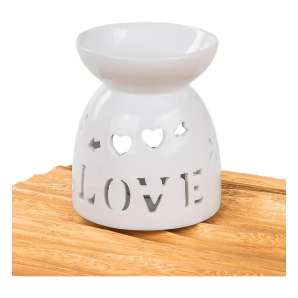 MUKKO HOME LOVE Yazılı Kalpli Beyaz Porselen Buhurdanlık - Aromaterapi ve Dekoratif Mumluk - Görsel 5