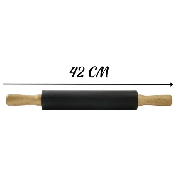 Bambu Saplı Silikon Merdane, Merdane, Hamur Açma Aracı, Siyah, 42 cm, Yapışmaz Yüzey, Börek ve Baklava için - Görsel 4