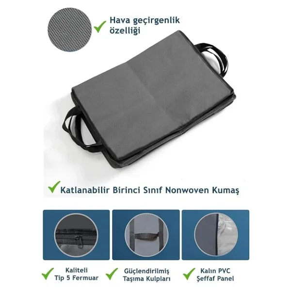 3 Adet Pencereli Yastık Saklama Hurcu - Mega Boy Yorgan Hurç Organizer Düzenleyici - 75 X 40 X 40 Cm (Antrasit) - Görsel 5
