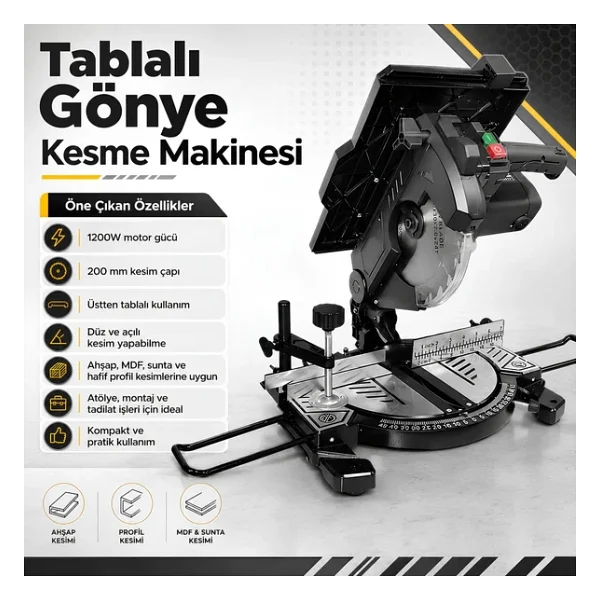 Mur-Cell MUR-GM06 Tablalı Gönye Kesme Makinesi 1200W 200 mm - Görsel 2