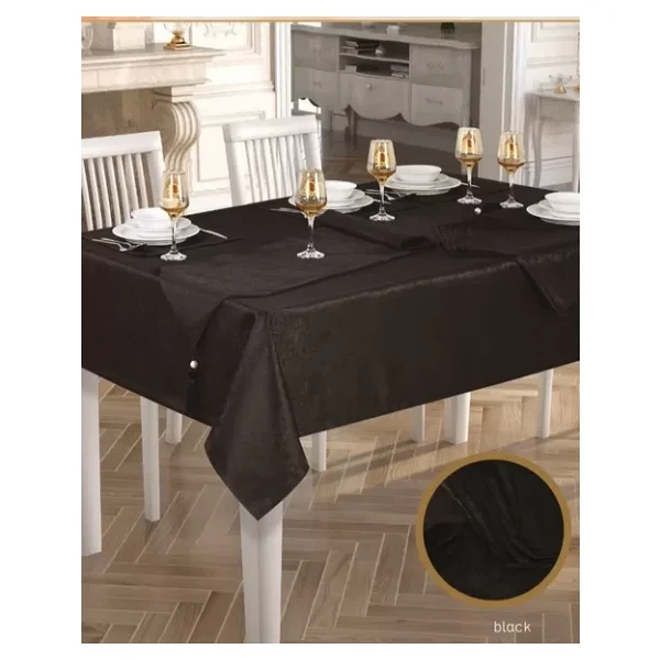 Gabi Amerikan Servisli Yemek Takımı Masa Seti 12 Kişilik 26 Parça 160 x 260 Cm Runner Set Siyah - Görsel 3