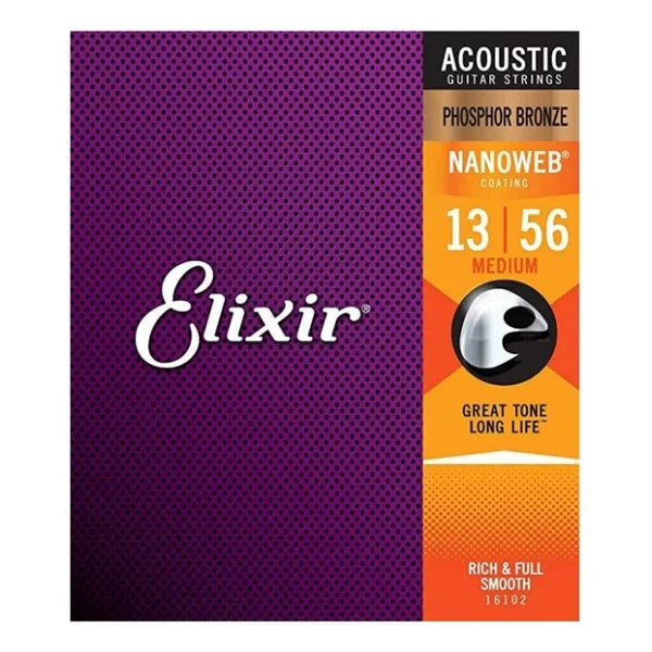 Elixir 16102 Nanoweb Phosphor Bronze Akustik Gitar Teli (13-56) - Görsel 3