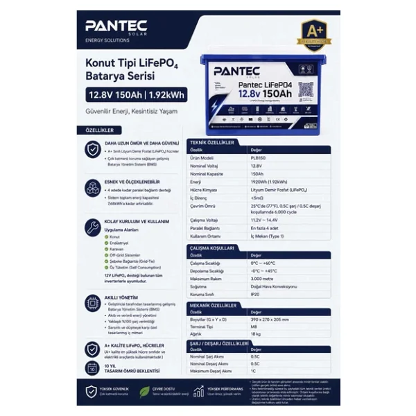 Pantec 150Ah-12.8V Lityum Akü - Görsel 3